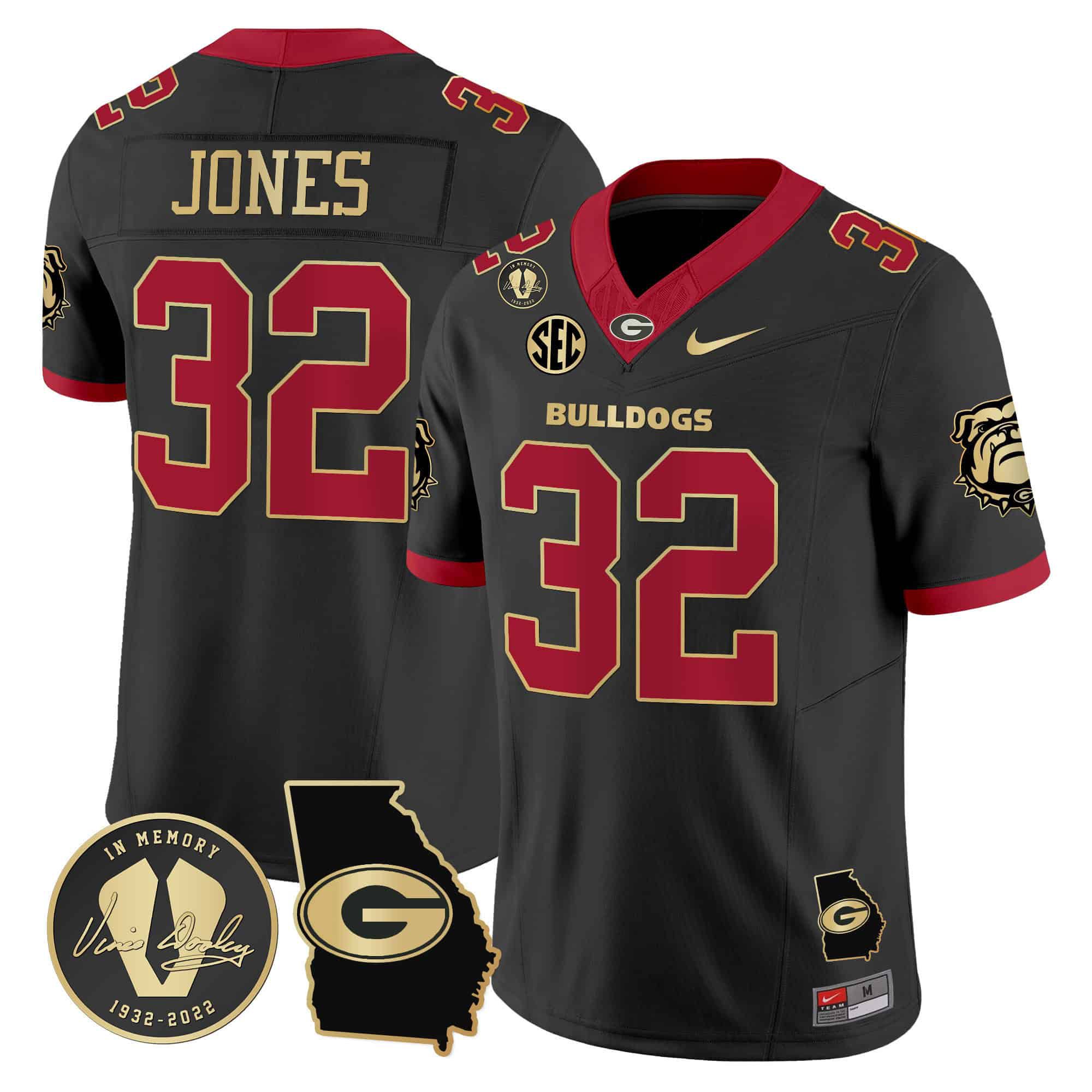 Men Georgia Bulldogs 32 Jones Black 2024 Nike Vapor NCAA Jersey style 1